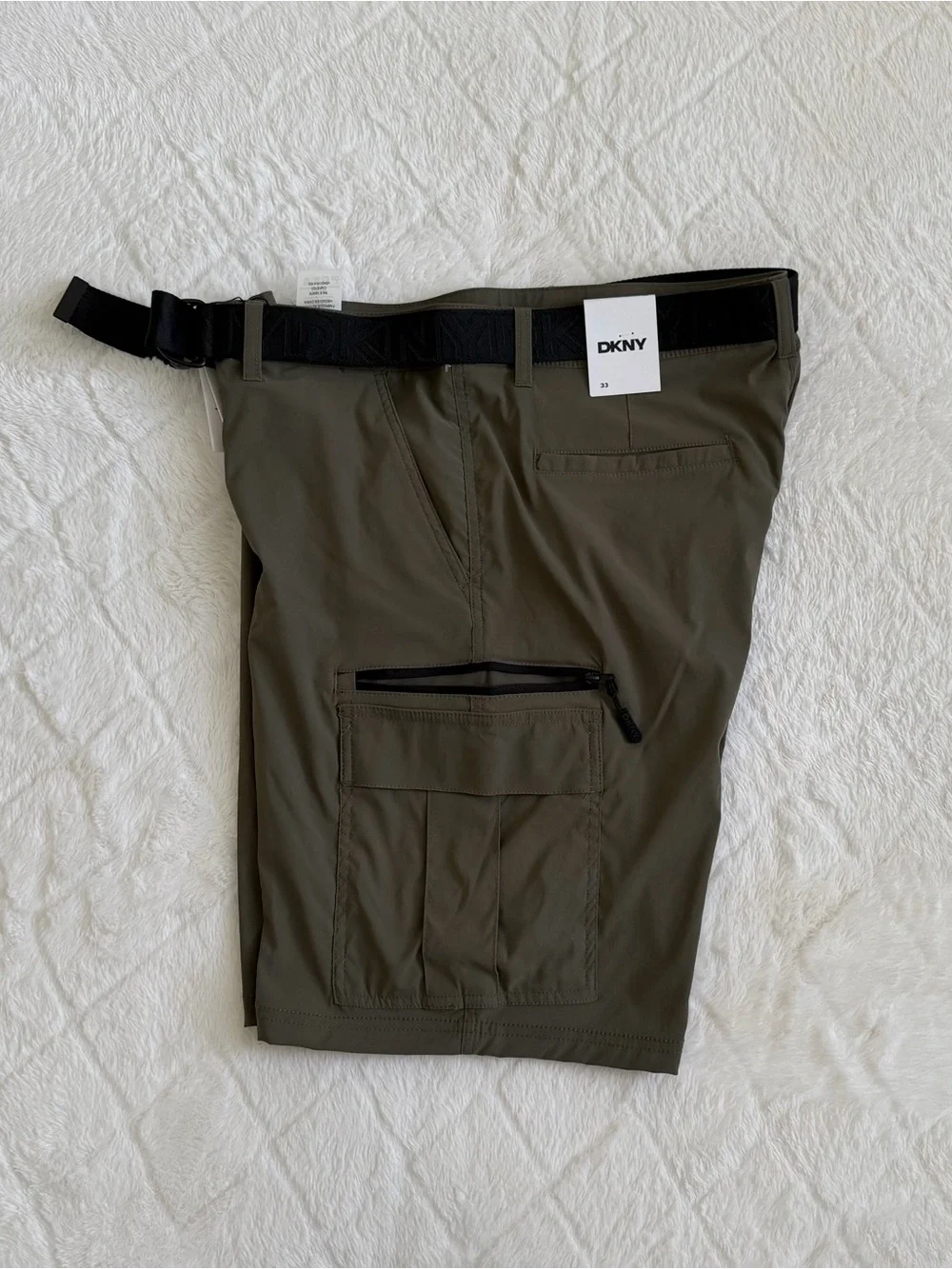 DKNY Olive Green Chinos with Black Logo Web Belt